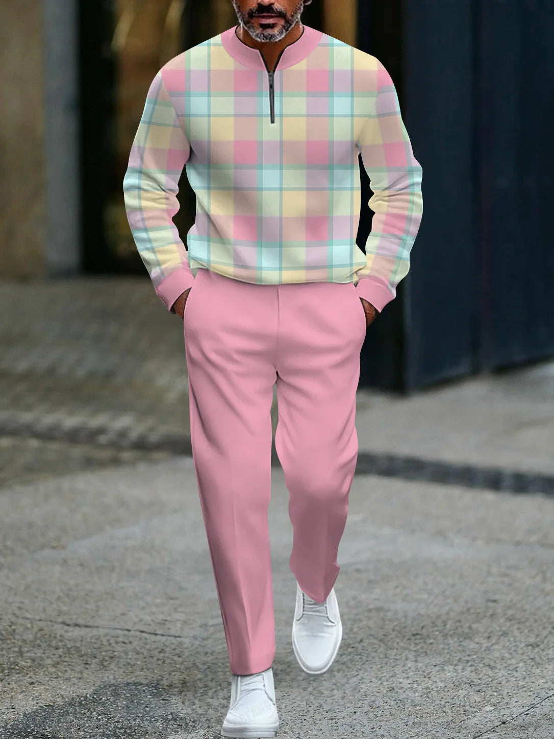 2025 New 3D Printed Half Zipper Men Long Sleeve Long Pants Set Zipper Closure Comfortable Fit Fashion Casual Outfit