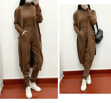 Load image into Gallery viewer, Fashion Women Sweater 3 Piece Set Tracksuit Spring Autumn Long Cardigan Coat + Half Turtleneck Vest + Pants Knitted Suits Outfit
