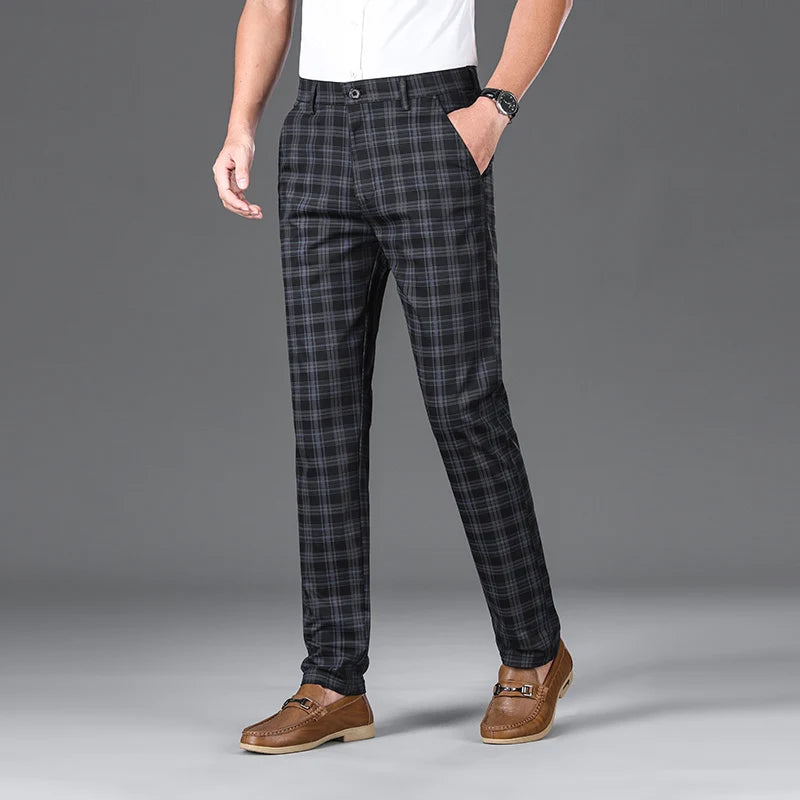 Luxury Brand Men's Stripe Plaid Casual Pants Men Army Green Four Seasons High Quality Business Trousers Men's Slim Straight Pant