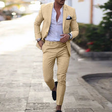 Load image into Gallery viewer, New Fashion Men's Plus Size 2 Piece Suit Sets Casual Business Trendy Solid Color Single Button Blazers Trousers Male Clothes

