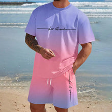 Load image into Gallery viewer, Men&#39;S Summer Suit Short-Sleeved T-Shirt Top Loose Shorts Pure Cotton Letter Print Round Neck Outdoor Breathable Casual Men Wear
