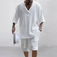 Load image into Gallery viewer, Summer Sports Suit Men&#39;s V-neck Top Loose Two-piece Set Men&#39;s Casual Trend Street Retro Suit new in men&#39;s sets sollid
