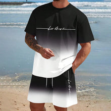 Load image into Gallery viewer, Men&#39;S Summer Suit Short-Sleeved T-Shirt Top Loose Shorts Pure Cotton Letter Print Round Neck Outdoor Breathable Casual Men Wear
