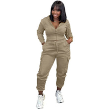 Load image into Gallery viewer, CM.YAYA Fashion Women&#39;s Set Long Sleeve Zipper Fly Hoodies and Jogger Cargo Pants 2023 Active Two 2 Piece Sets Outfit Tracksuit
