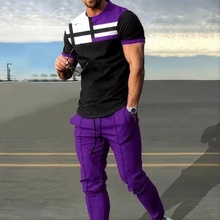 Load image into Gallery viewer, 2024 Summer New Fashionable Men&#39;s Football Sportswear 3D Printed Short Sleeve T-shirt Long Pants Street Wear 2-piece Set
