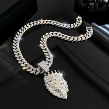 Load image into Gallery viewer, ULJ Hip Hop Bling Lion Reinstones Pendant With 13mm Iced Out Bling Cuban Chain Necklace Jewelry
