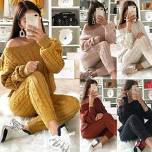 Load image into Gallery viewer, Autumn Winter Women 2 Piece Set Casual Knitted Tracksuit Sportswear Warm Sweater + Long Pants Outfits Women Autumn Wear S-5XL
