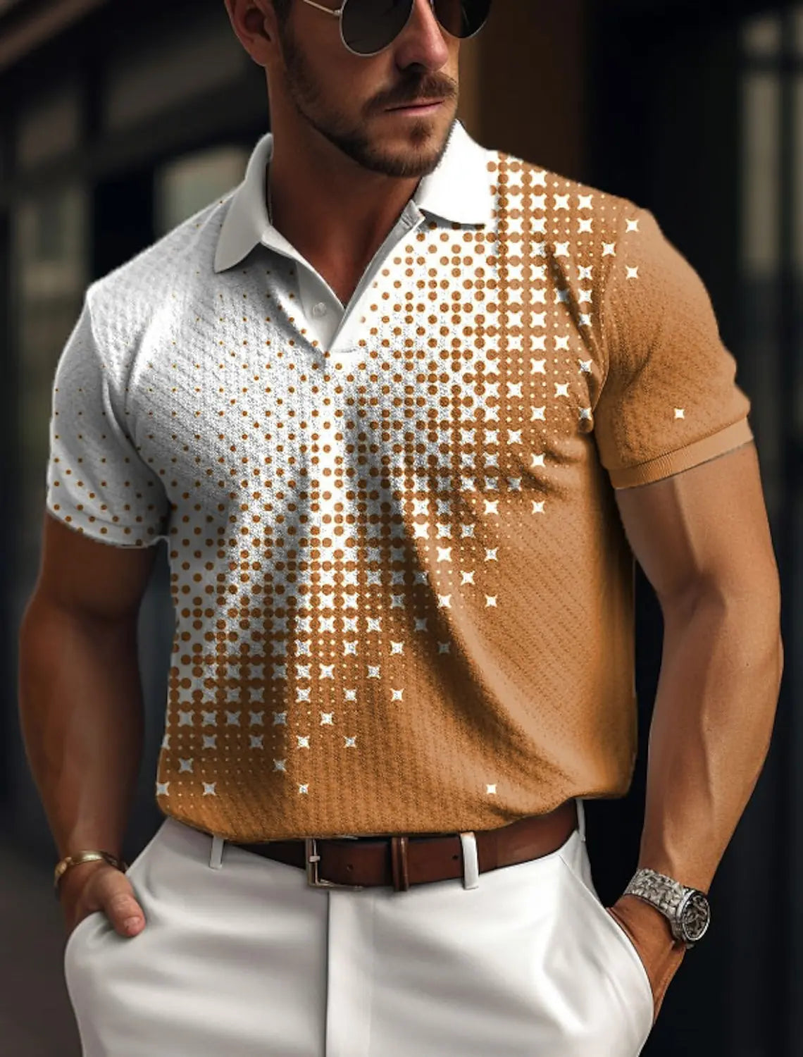 Men's Polo Shirt Button Up Polo Lapel Polo Shirt Golf Shirt Plaid Graphic Prints Geometry Street Casual Mesh Fabric Short Sleeve