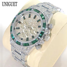 Load image into Gallery viewer, Hot Fashion Green Watches Men Brand UNIGUET Luxury Stainless Steel Hip Hop Rainbow Diamond Quartz Wristwatch Male Dropshipping ﻿
