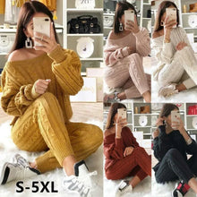 Load image into Gallery viewer, Autumn Winter Women 2 Piece Set Casual Knitted Tracksuit Sportswear Warm Sweater + Long Pants Outfits Women Autumn Wear S-5XL
