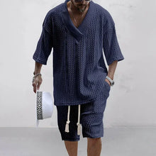 Load image into Gallery viewer, Summer Sports Suit Men&#39;s V-neck Top Loose Two-piece Set Men&#39;s Casual Trend Street Retro Suit new in men&#39;s sets sollid
