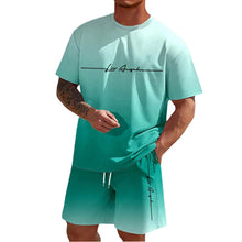 Load image into Gallery viewer, Men&#39;S Summer Suit Short-Sleeved T-Shirt Top Loose Shorts Pure Cotton Letter Print Round Neck Outdoor Breathable Casual Men Wear
