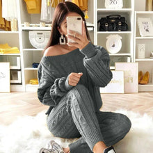 Load image into Gallery viewer, Autumn Winter Women 2 Piece Set Casual Knitted Tracksuit Sportswear Warm Sweater + Long Pants Outfits Women Autumn Wear S-5XL
