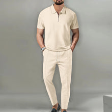 Load image into Gallery viewer, 2025 New Men&#39;s POLO Shirt 2 Sets Casual Fashion Commercial Breathable Lapel, Pants pull rope Solid Color Men 2 sets

