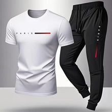Load image into Gallery viewer, PARIS Men s casual suit spring and summer new style letter print American trend sports fashion short sleeved pants two-piece set
