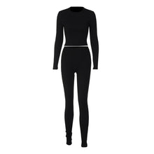 Load image into Gallery viewer, Europe Style Women&#39;s Autumn New Solid Color Round Neck Long Sleeve Tight Top Fashion Street Trouser Suit Women
