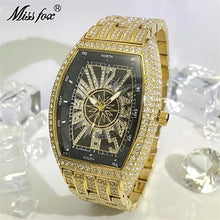 Load image into Gallery viewer, Luxury Gold Watches Men Brand MISSFOX Fashion Hip Hop lce Diamond Sun Pattern Literal Quartz Wristwatch Male Dropshipping Hot
