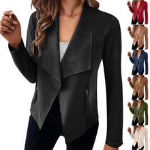 Load image into Gallery viewer, Women&#39;s Suit Jacket Solid Suede Lapel Zipper Pocket Office Commuting Formal Slim Cardigan Top Fashion Street Wear S-XL
