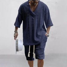Load image into Gallery viewer, Summer Sports Suit Men&#39;s V-neck Top Loose Two-piece Set Men&#39;s Casual Trend Street Retro Suit new in men&#39;s sets sollid
