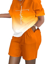 Load image into Gallery viewer, Summer Outfits For Women 2024 Casual Loose Print T Shirt Shorts Two Pieces Set Office Short Sleeve T Shirt And Pocket Short Sets
