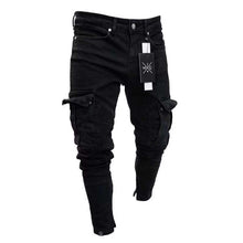 Load image into Gallery viewer, Jeans Men Pants Wash Solid Color Multi Pockets Denim Mid Waist Cargo Jeans Plus Size Fahsion Casual Trousers Male Daily Wear
