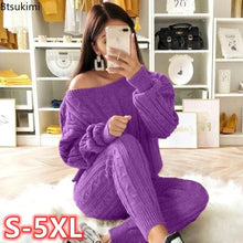 Load image into Gallery viewer, Autumn Winter Women 2 Piece Set Casual Knitted Tracksuit Sportswear Warm Sweater + Long Pants Outfits Women Autumn Wear S-5XL
