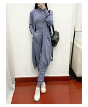 Load image into Gallery viewer, Fashion Women Sweater 3 Piece Set Tracksuit Spring Autumn Long Cardigan Coat + Half Turtleneck Vest + Pants Knitted Suits Outfit
