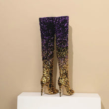 Load image into Gallery viewer, Shiny Gradient Sequins Over-the-Knee Long Boots Women Stiletto Thin High-Heeled Pointy Toe Thigh Boots Glitter Sequined Shoes
