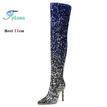 Load image into Gallery viewer, Shiny Gradient Sequins Over-the-Knee Long Boots Women Stiletto Thin High-Heeled Pointy Toe Thigh Boots Glitter Sequined Shoes
