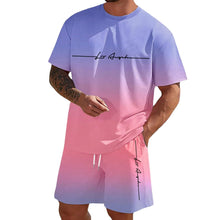 Load image into Gallery viewer, Men&#39;S Summer Suit Short-Sleeved T-Shirt Top Loose Shorts Pure Cotton Letter Print Round Neck Outdoor Breathable Casual Men Wear

