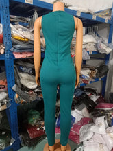 Load image into Gallery viewer, Two Piece Set Women Outfit 2024 Spring Fashion Drawstring Pocket Design U-Neck Sleeveless Skinny Jumpsuit &amp; Long Sleeve Coat Set
