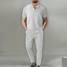 Load image into Gallery viewer, 2025 New Men&#39;s POLO Shirt 2 Sets Casual Fashion Commercial Breathable Lapel, Pants pull rope Solid Color Men 2 sets
