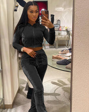 Load image into Gallery viewer, Outfits for Women 2 Piece Set 2023 Solid Gold Velvet Suit y2k Tracksuit Women Street Casual Hoodie Sweatshirt Flared Pants Sets

