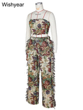 Load image into Gallery viewer, Fashion Printed 2 Two Pieces Outfits for Women Strapless Crop Top and Wide Leg Pants Tassels Matching Sets Birthday Clubwear
