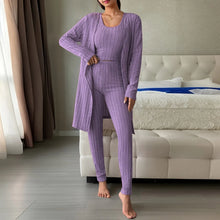 Load image into Gallery viewer, Fall Winter 3 Piece Homewear For Women Solid Cardigan Fashion Pant And Vest Ladies Suit Vintage Fashion Ladies Three Piece Set
