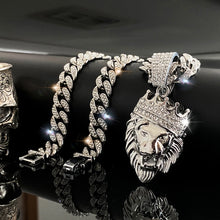 Load image into Gallery viewer, ULJ Hip Hop Bling Lion Reinstones Pendant With 13mm Iced Out Bling Cuban Chain Necklace Jewelry
