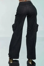 Load image into Gallery viewer, CM.YAYA Women Cutout Diamonds Crystal Hollow Out Straight Denim Pants 2024 Fall Multi Pocket High Waist Wide Leg Jeans Trousers
