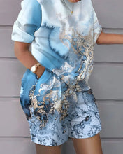 Load image into Gallery viewer, Summer Outfits For Women 2024 Casual Loose Print T Shirt Shorts Two Pieces Set Office Short Sleeve T Shirt And Pocket Short Sets

