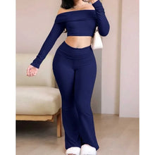 Load image into Gallery viewer, Casual Workout Two Piece Sets Woman Outfits Crop Long Sleeves Tops Foldover Flare Pants Tracksuit Suit Summer and Fall 2025 New
