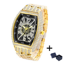Load image into Gallery viewer, Luxury Gold Watches Men Brand MISSFOX Fashion Hip Hop lce Diamond Sun Pattern Literal Quartz Wristwatch Male Dropshipping Hot

