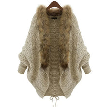 Load image into Gallery viewer, Women Cardigans Sweater Thick Poncho Capes 2025 Autumn Winter Femme Knitted Bat Sleeve Fur Collar Sweater Knitted Long Cardigan
