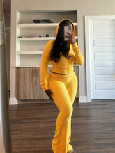Load image into Gallery viewer, Autumn And Winter New Long Sleeves Hoodie Zipper Crop top Suits Tracksuits Women&#39;s Fashion Pants Gray Bodycon Flare 2 Piece Sets
