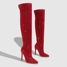 Load image into Gallery viewer, Bling Bling Rhinestones Faux Suede Elastic Women Thigh High Boots Fashion Autumn Winter High heels Over the Knee long Boots Shoe
