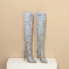 Load image into Gallery viewer, Shiny Gradient Sequins Over-the-Knee Long Boots Women Stiletto Thin High-Heeled Pointy Toe Thigh Boots Glitter Sequined Shoes
