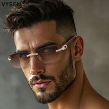 Load image into Gallery viewer, Y2K Luxury Diamond Rimless Square Sunglasses Men 2026 Luxury Vintage Brand Punk Rectangle Wood Grain Frameless Eyewear Shades
