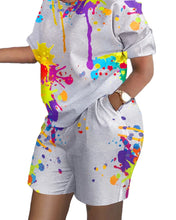 Load image into Gallery viewer, Summer Outfits For Women 2024 Casual Loose Print T Shirt Shorts Two Pieces Set Office Short Sleeve T Shirt And Pocket Short Sets
