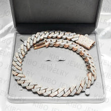 Load image into Gallery viewer, Iced Out Two Tone VVS Moissanite Necklace 925 Sterling Silver And Rose Gold Plated Big Huge 18mm Moissanite Cuban Link Chain
