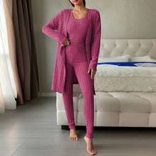 Load image into Gallery viewer, Fall Winter 3 Piece Homewear For Women Solid Cardigan Fashion Pant And Vest Ladies Suit Vintage Fashion Ladies Three Piece Set
