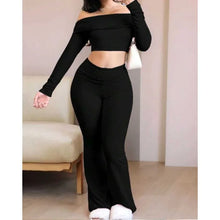 Load image into Gallery viewer, Casual Workout Two Piece Sets Woman Outfits Crop Long Sleeves Tops Foldover Flare Pants Tracksuit Suit Summer and Fall 2025 New
