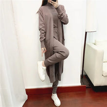 Load image into Gallery viewer, Fashion Women Sweater 3 Piece Set Tracksuit Spring Autumn Long Cardigan Coat + Half Turtleneck Vest + Pants Knitted Suits Outfit
